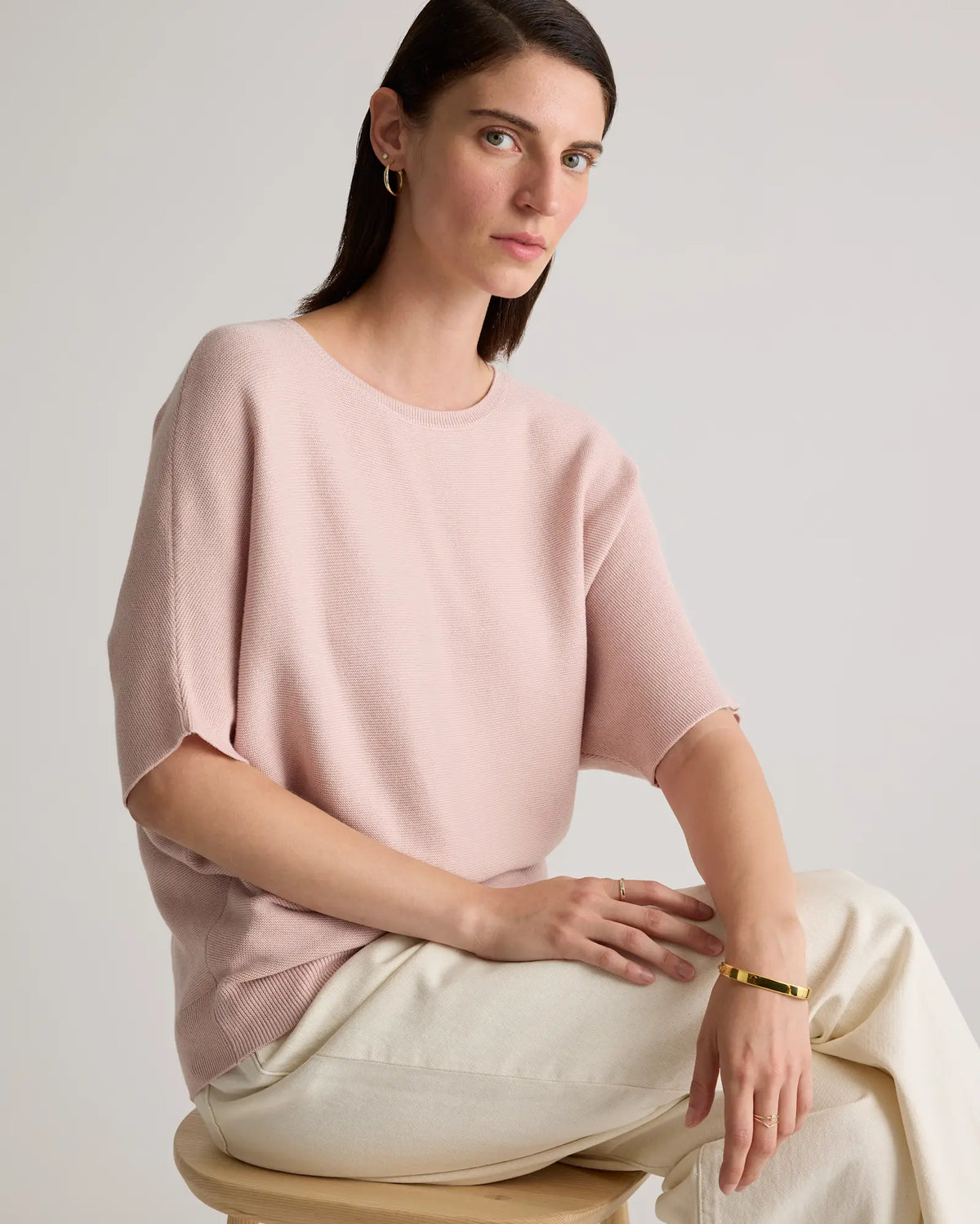 Lightweight Cotton Cashmere Link-Stitch Dolman Sweater - US 7397