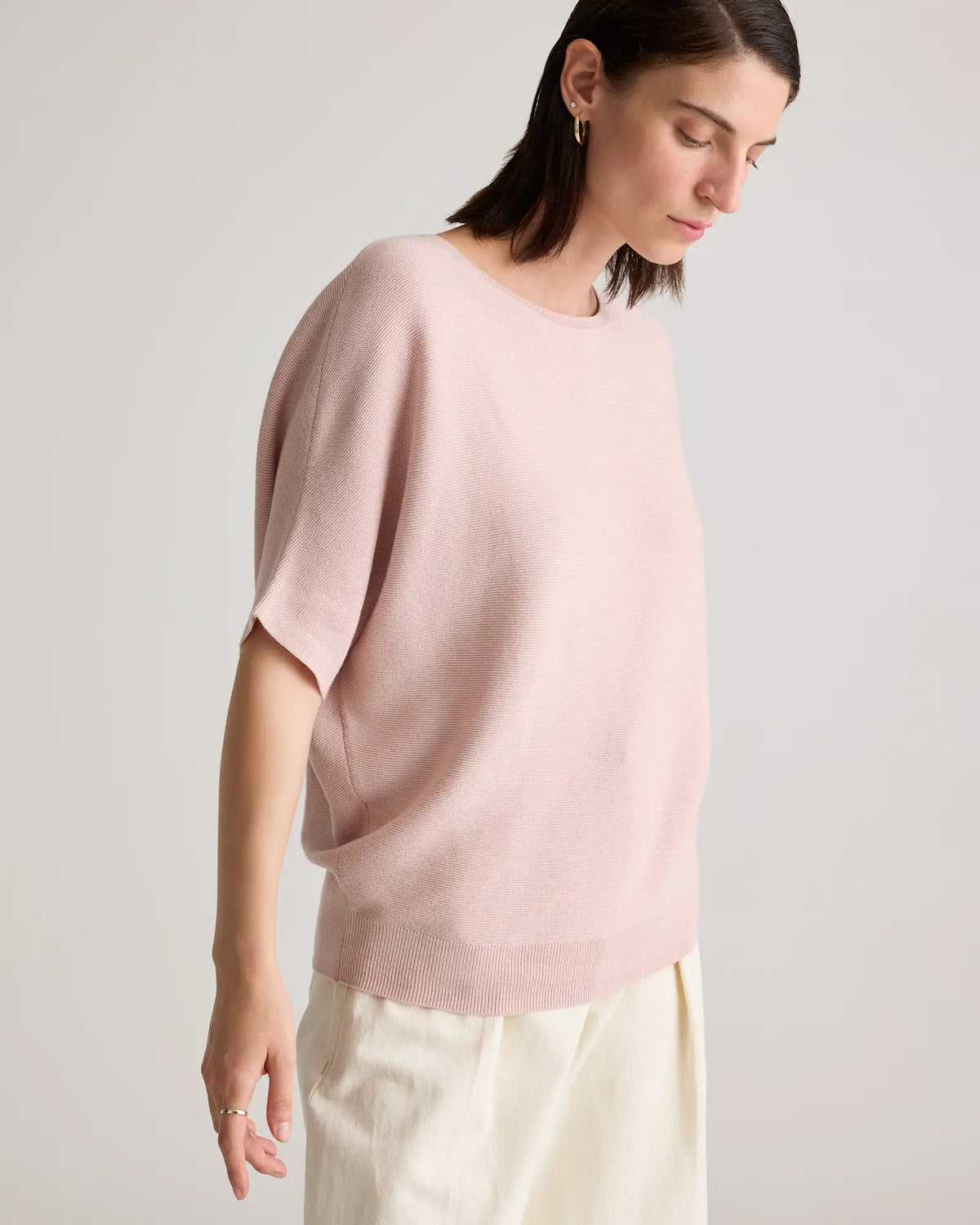 Lightweight Cotton Cashmere Link-Stitch Dolman Sweater - US 7397
