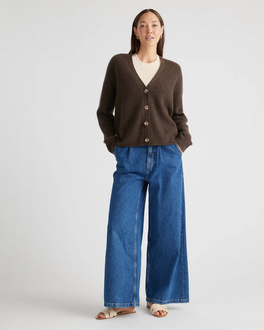 Mongolian Spring Cashmere Fisherman Boxy Cropped Cardigan Sweater - US 8423