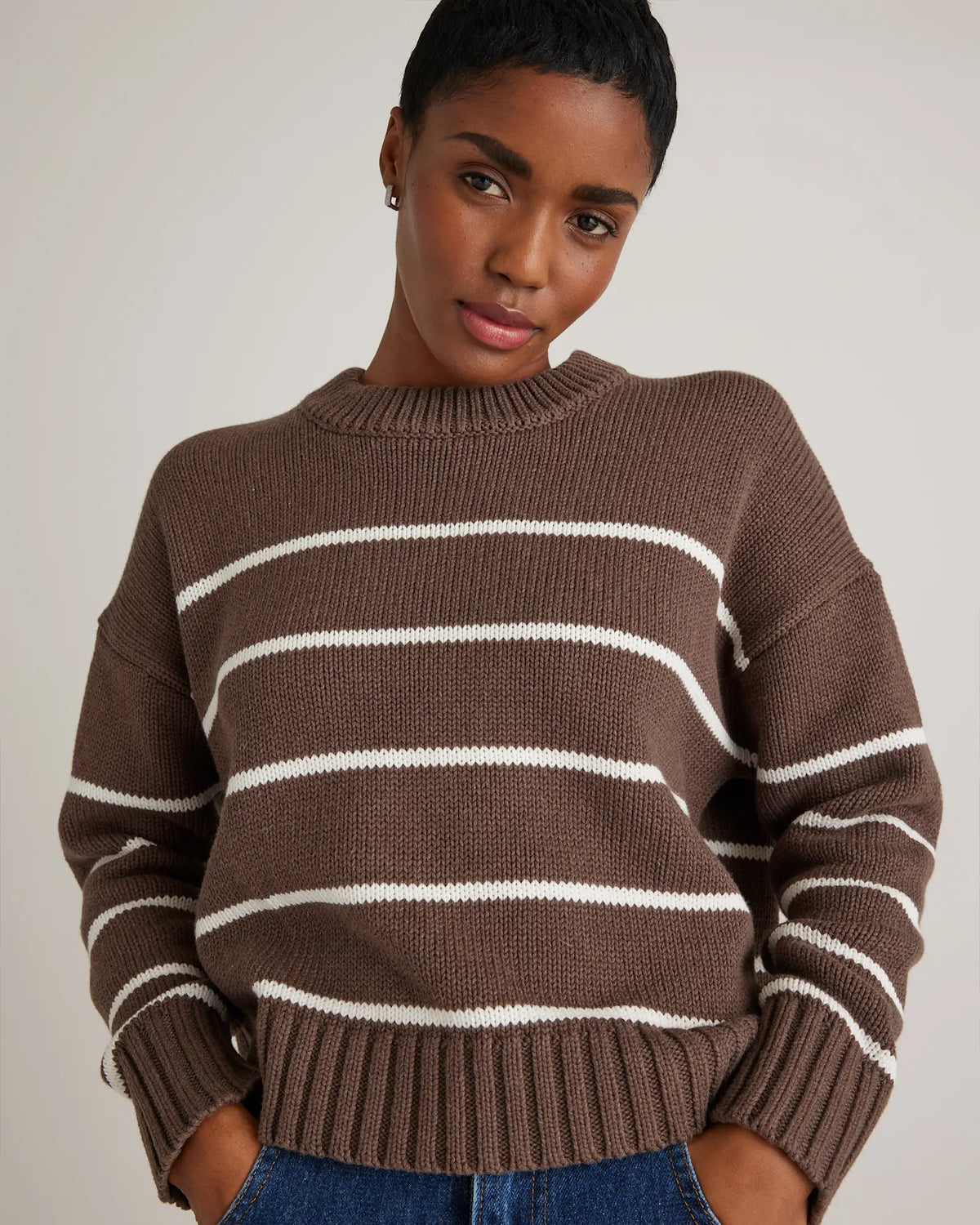 100% Organic Cotton Striped Crew Sweater - US 4600