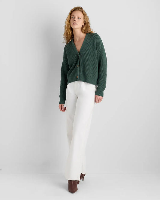100% Organic Cotton Fisherman Boxy Cropped Cardigan - US 9624