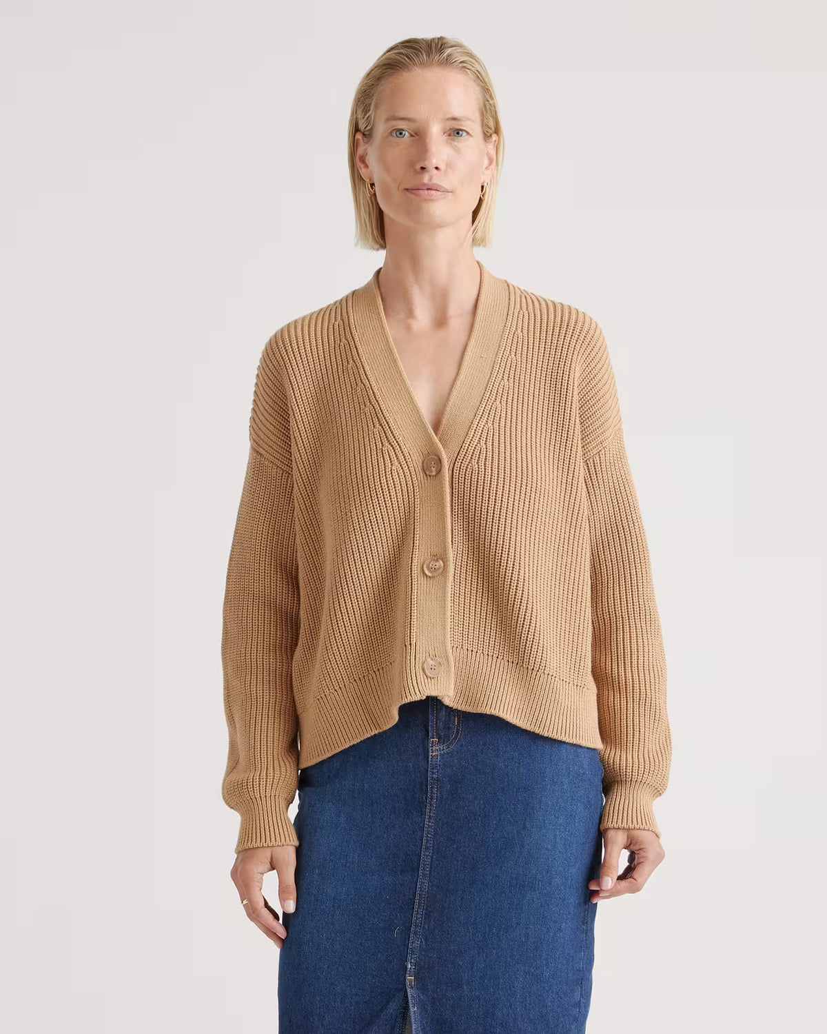 100% Organic Cotton Fisherman Boxy Cropped Cardigan - US 4835