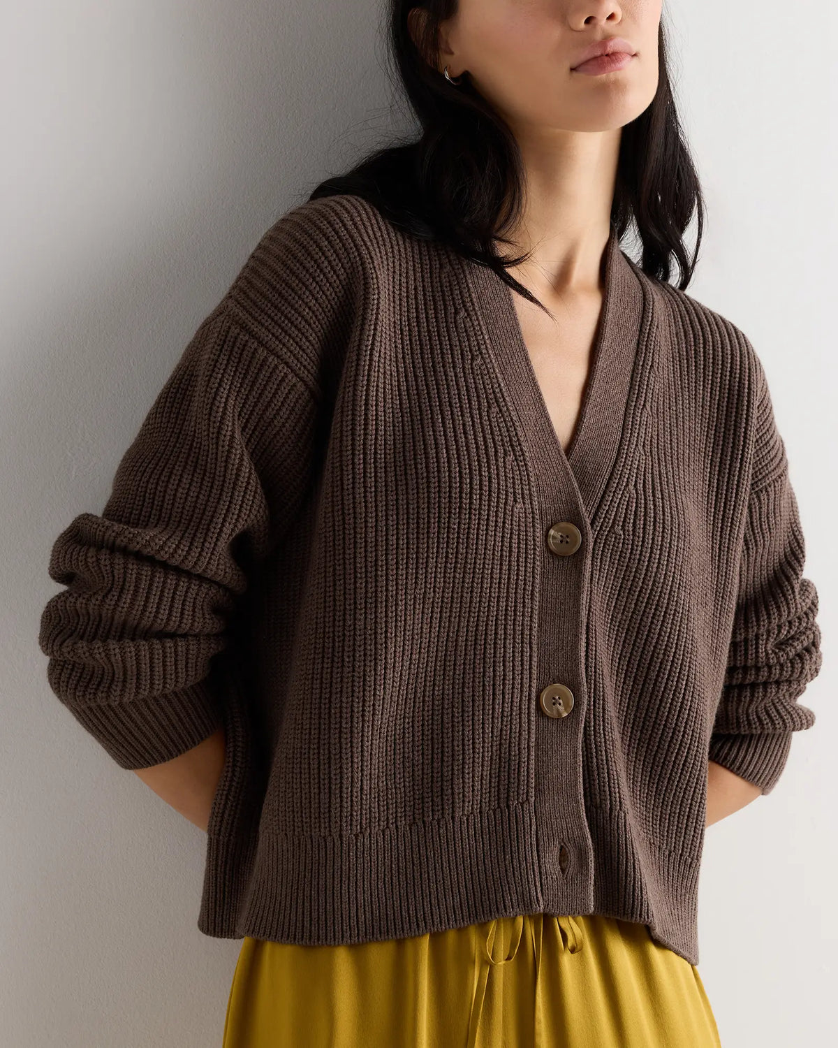 100% Organic Cotton Fisherman Boxy Cropped Cardigan - US 9745