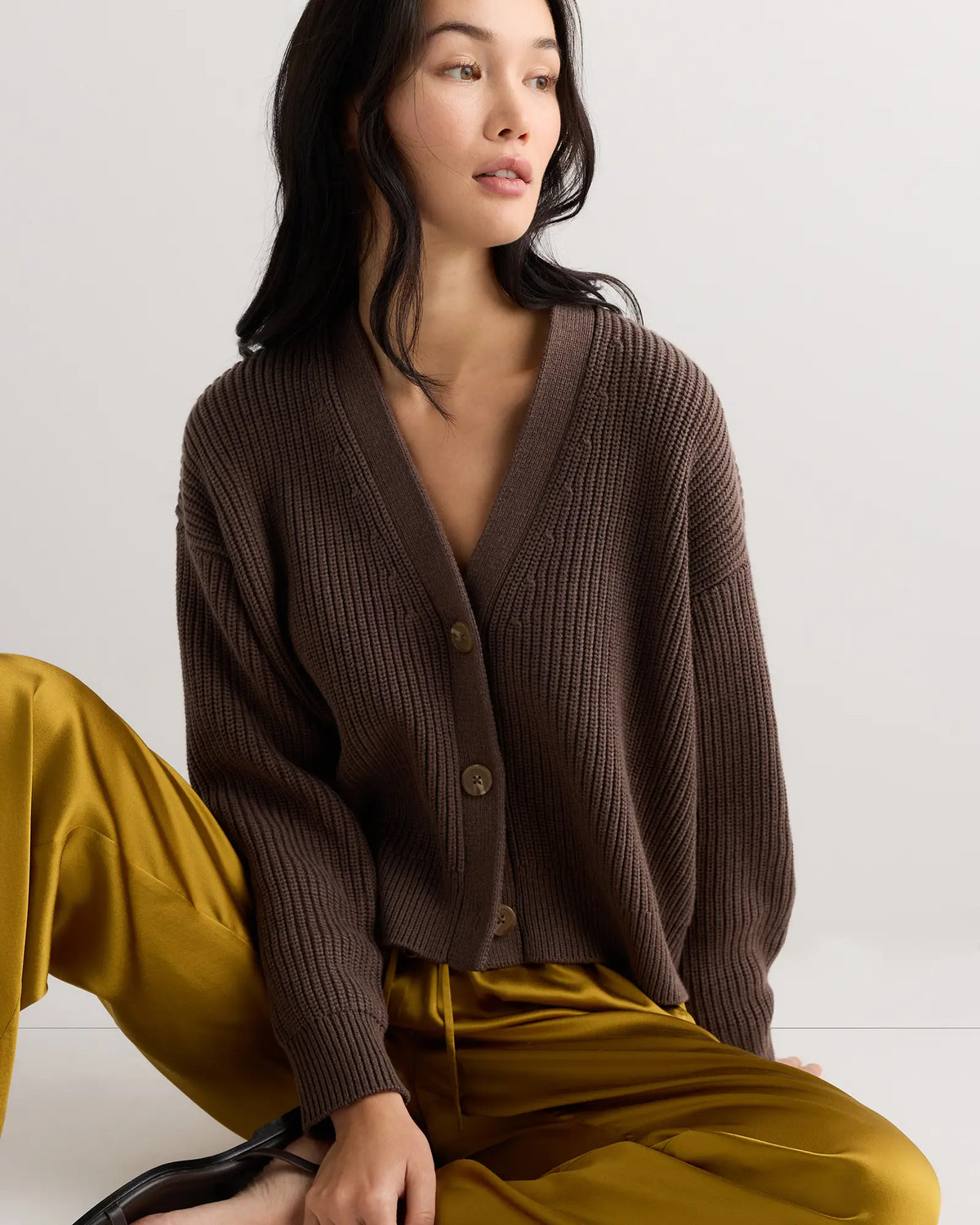 100% Organic Cotton Fisherman Boxy Cropped Cardigan - US 9745