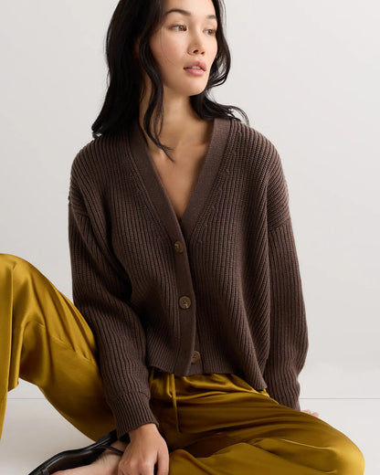 100% Organic Cotton Fisherman Boxy Cropped Cardigan - US 9745