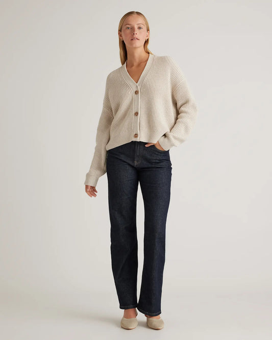 100% Organic Cotton Fisherman Boxy Cropped Cardigan - US 5635