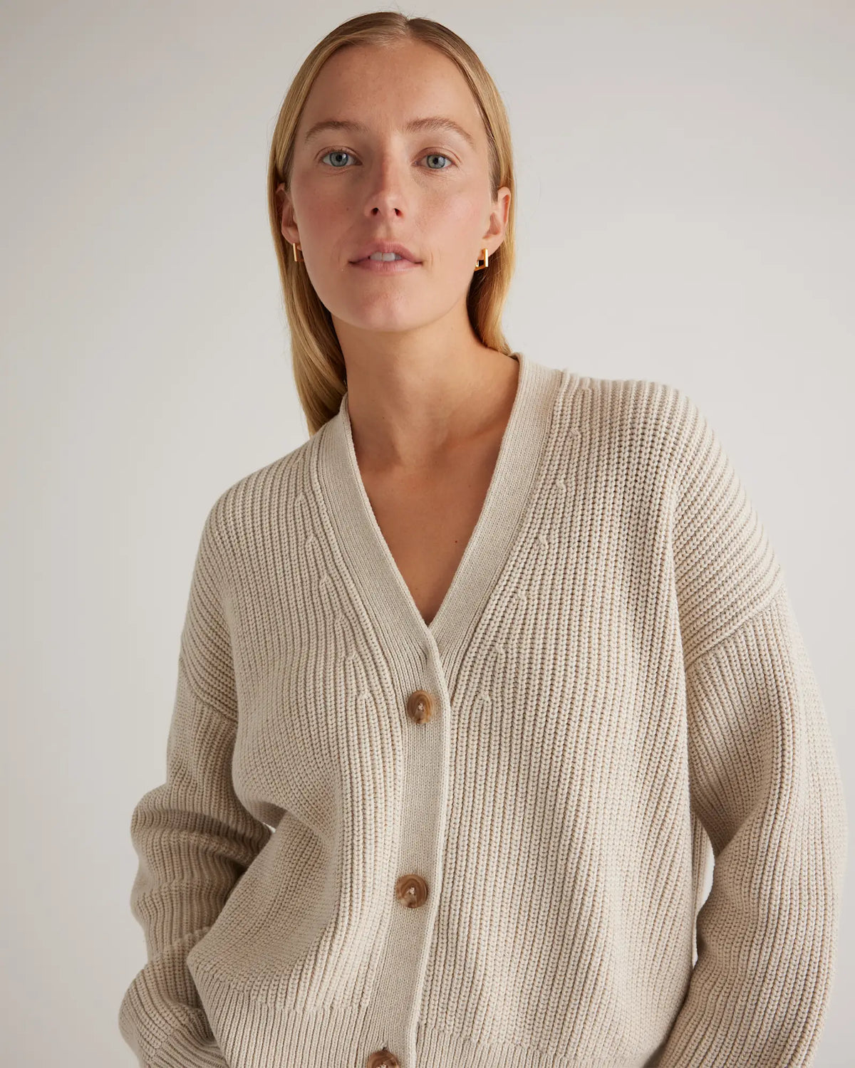 100% Organic Cotton Fisherman Boxy Cropped Cardigan - US 5635