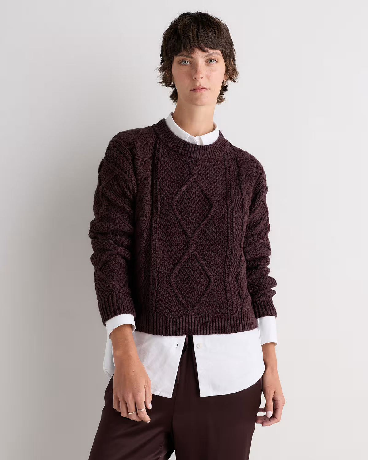 100% Organic Cotton Cropped Cable Crew Sweater - US 7719