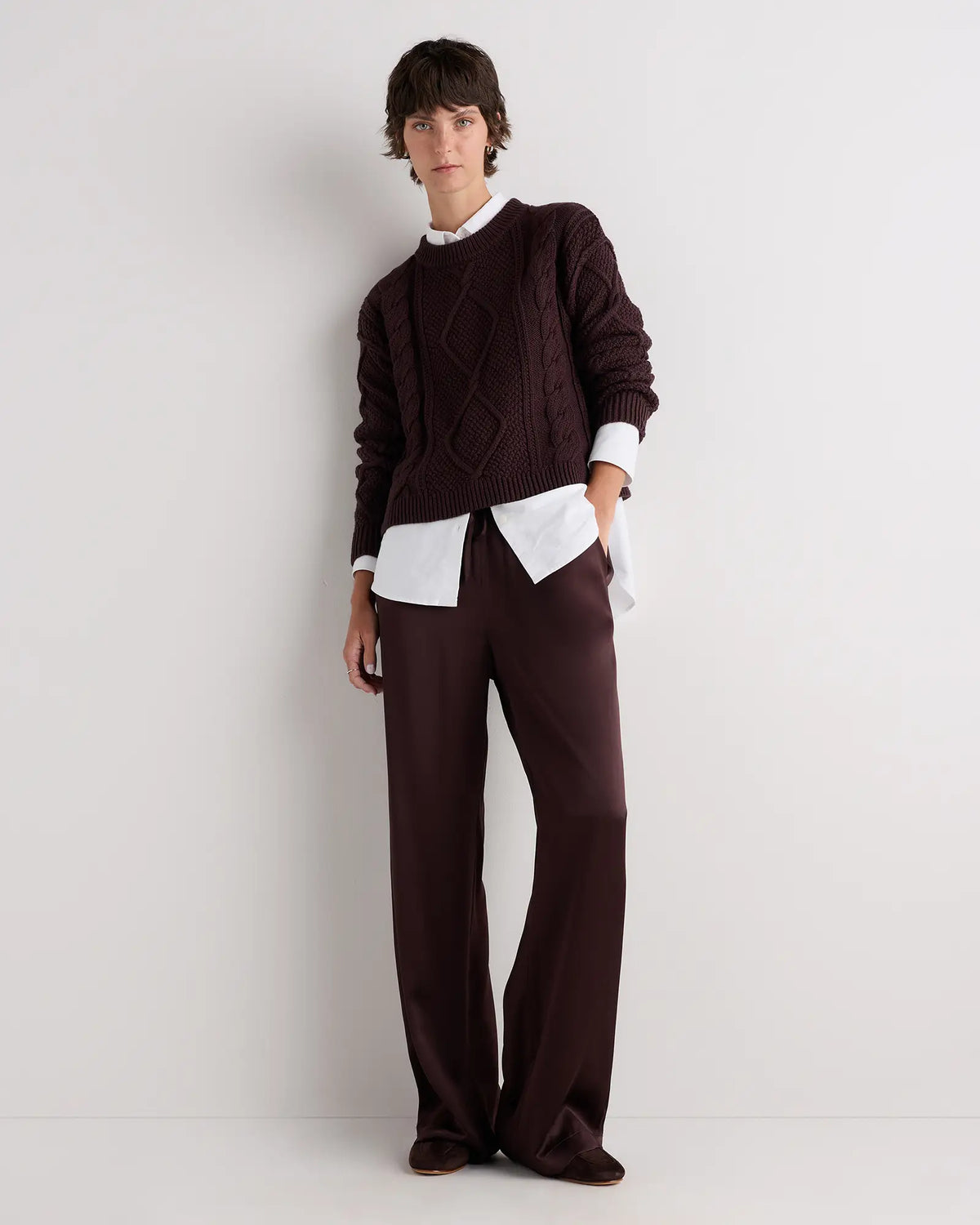 100% Organic Cotton Cropped Cable Crew Sweater - US 7719