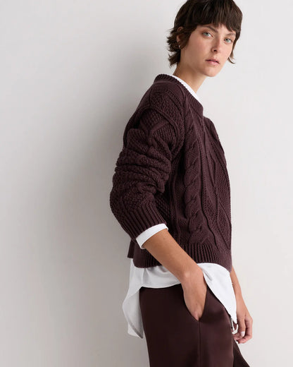 100% Organic Cotton Cropped Cable Crew Sweater - US 7719