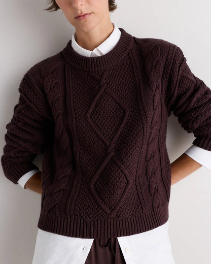 100% Organic Cotton Cropped Cable Crew Sweater - US 7719