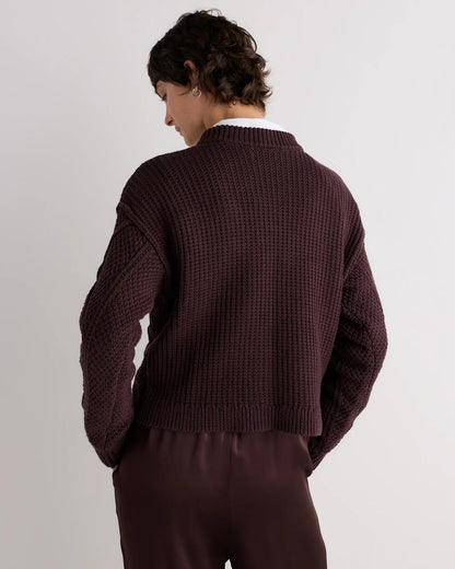 100% Organic Cotton Cropped Cable Crew Sweater - US 7719