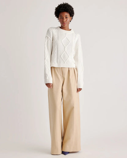 100% Organic Cotton Cropped Cable Crew Sweater - US 6253