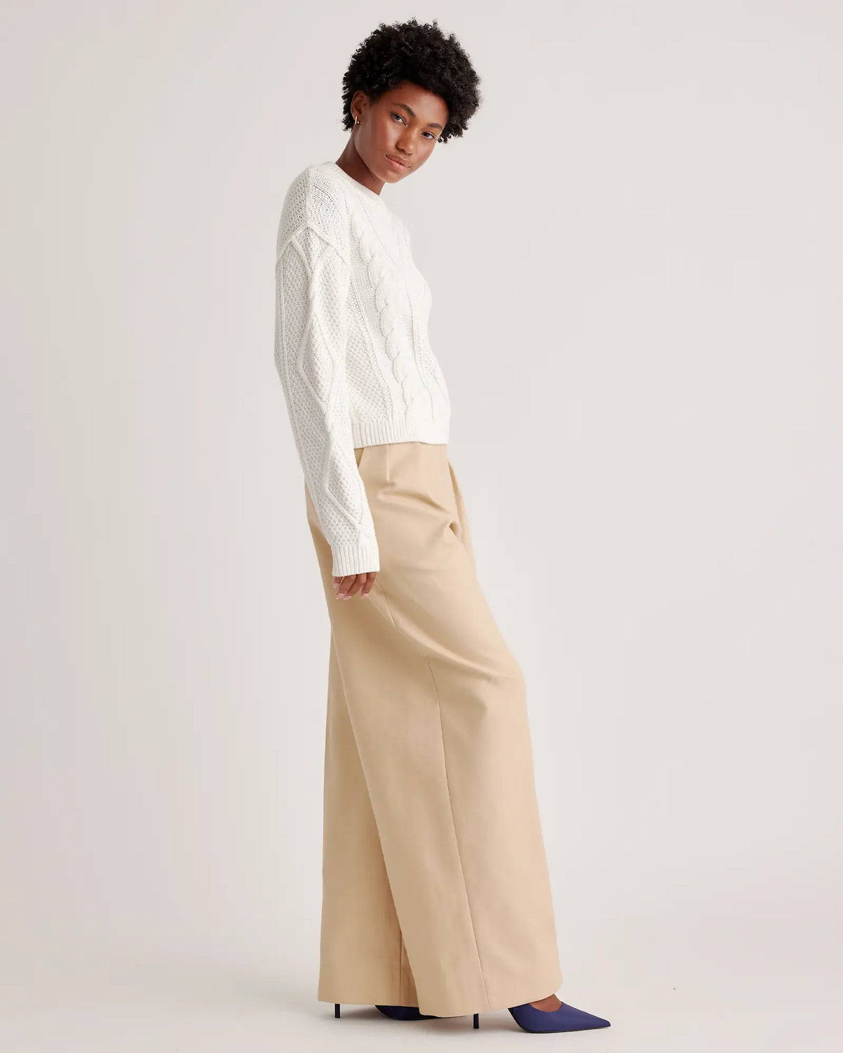100% Organic Cotton Cropped Cable Crew Sweater - US 6253