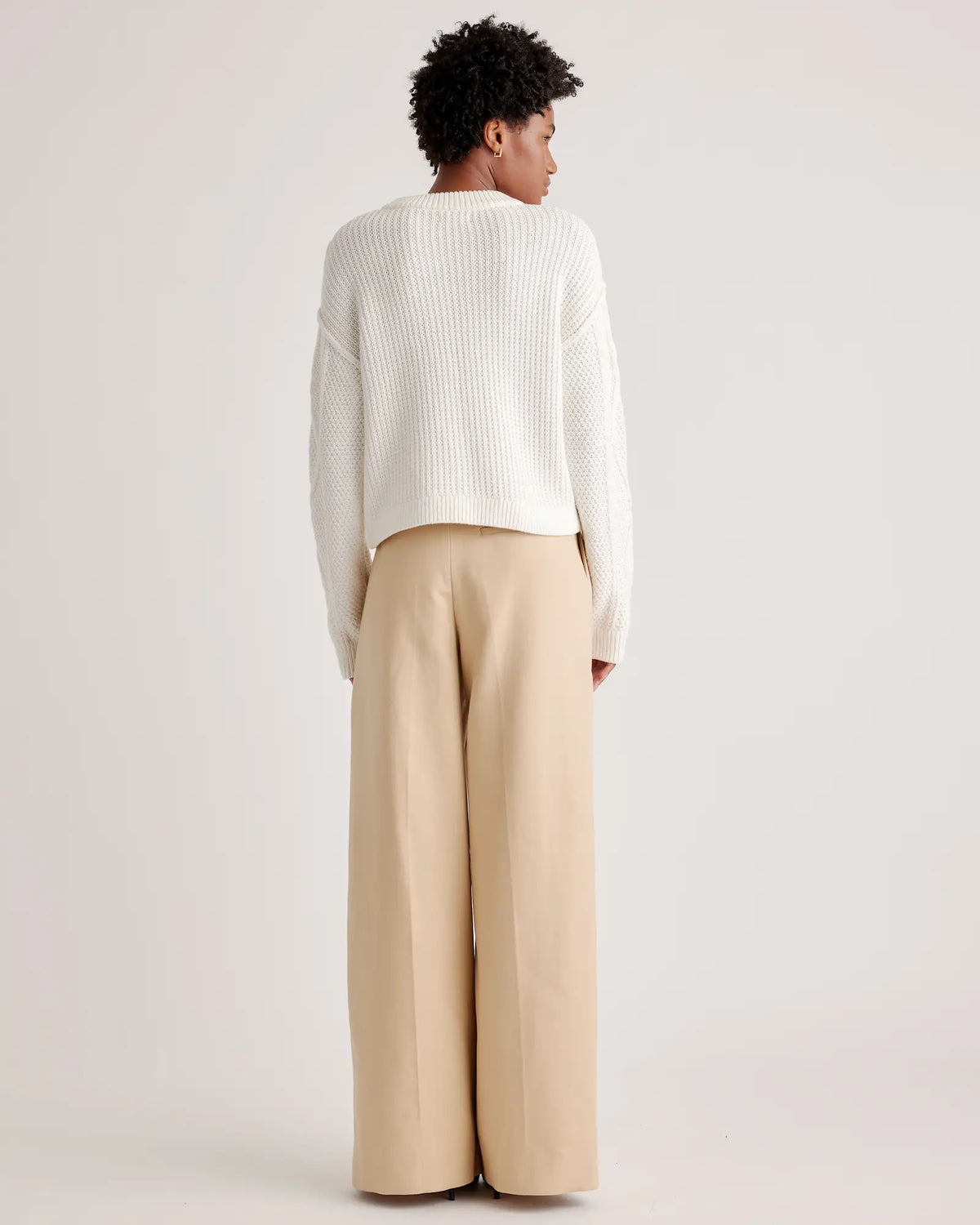 100% Organic Cotton Cropped Cable Crew Sweater - US 6253