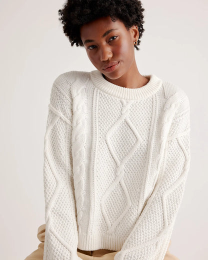 100% Organic Cotton Cropped Cable Crew Sweater - US 6253