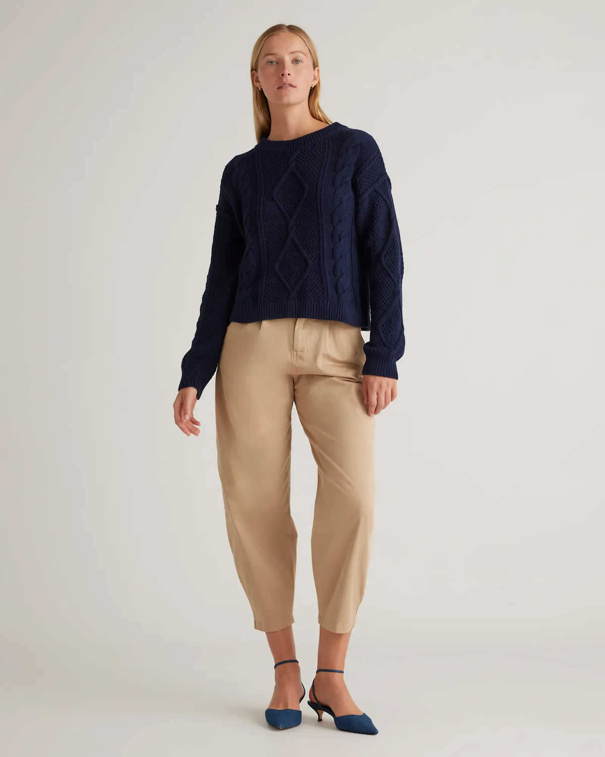 100% Organic Cotton Cropped Cable Crew Sweater - US 5300