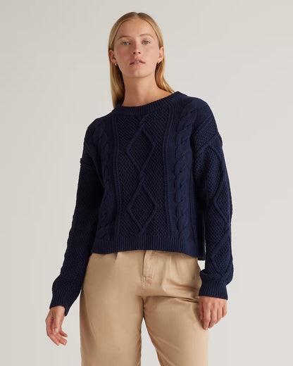100% Organic Cotton Cropped Cable Crew Sweater - US 5300
