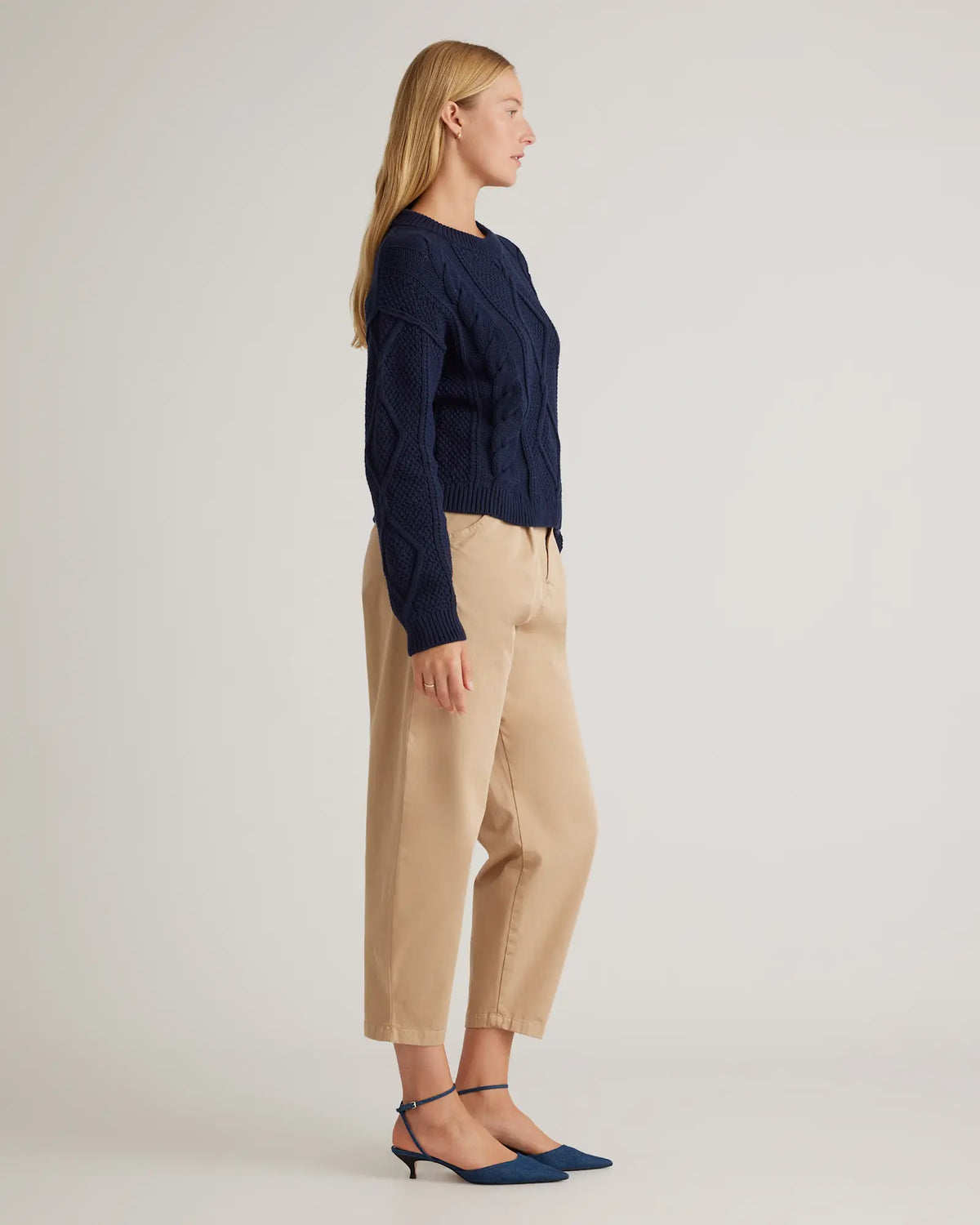 100% Organic Cotton Cropped Cable Crew Sweater - US 5300