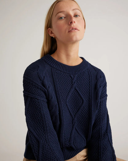 100% Organic Cotton Cropped Cable Crew Sweater - US 5300