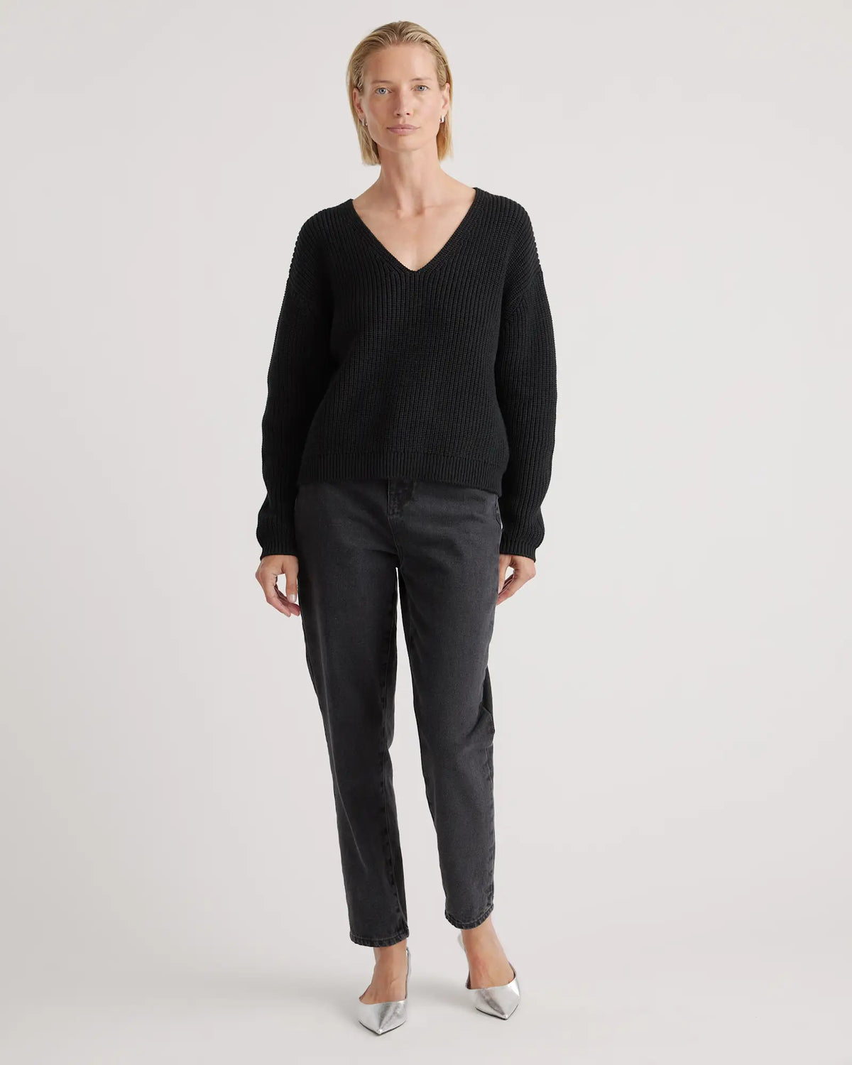 100% Organic Cotton Fisherman V-Neck Sweater - US 8413