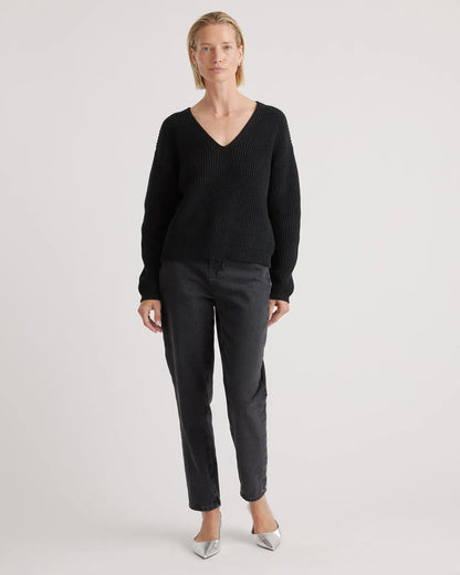 100% Organic Cotton Fisherman V-Neck Sweater - US 8413
