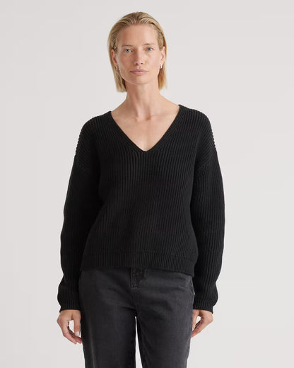 100% Organic Cotton Fisherman V-Neck Sweater - US 8413