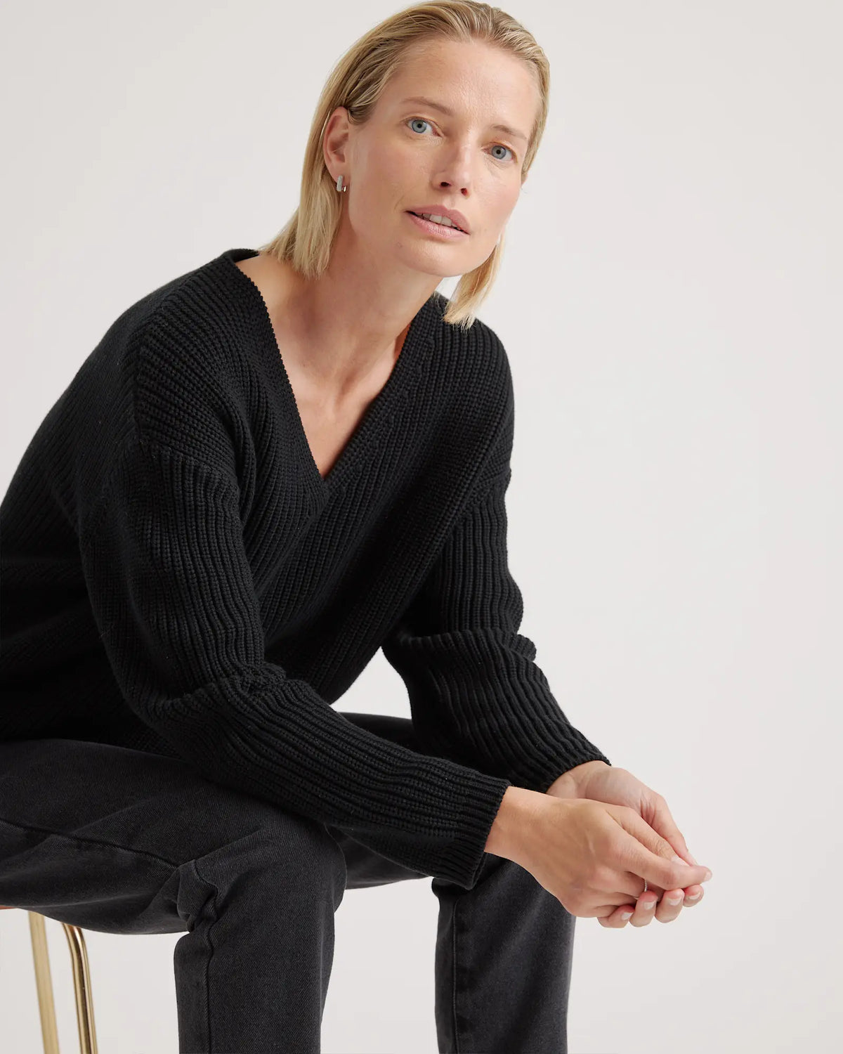 100% Organic Cotton Fisherman V-Neck Sweater - US 8413