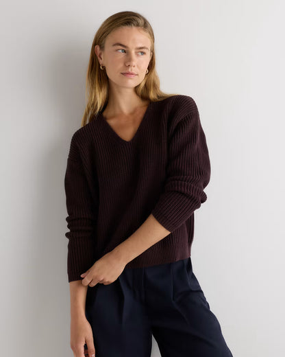 100% Organic Cotton Fisherman V-Neck Sweater - US 6187