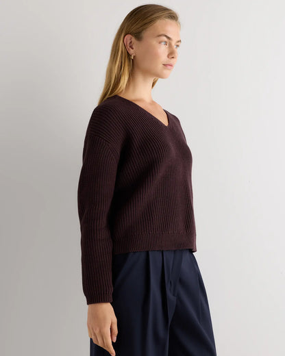 100% Organic Cotton Fisherman V-Neck Sweater - US 6187