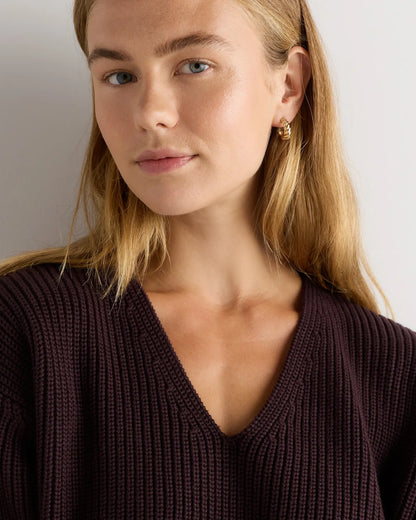 100% Organic Cotton Fisherman V-Neck Sweater - US 6187