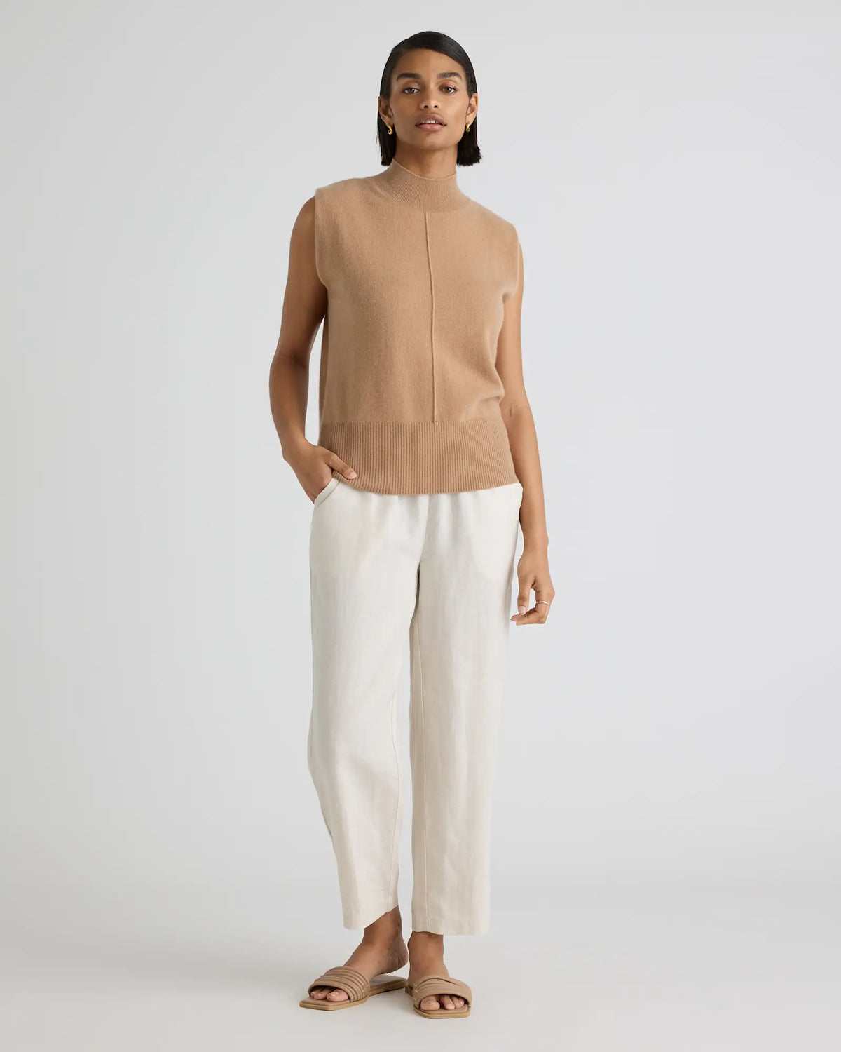Mongolian Cashmere Padded-Shoulder Sweater Tank - US 2482