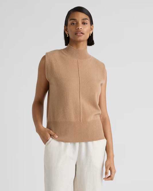 Mongolian Cashmere Padded-Shoulder Sweater Tank - US 2482