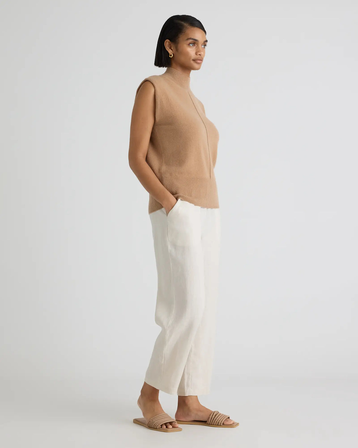 Mongolian Cashmere Padded-Shoulder Sweater Tank - US 2482