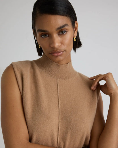Mongolian Cashmere Padded-Shoulder Sweater Tank - US 2482