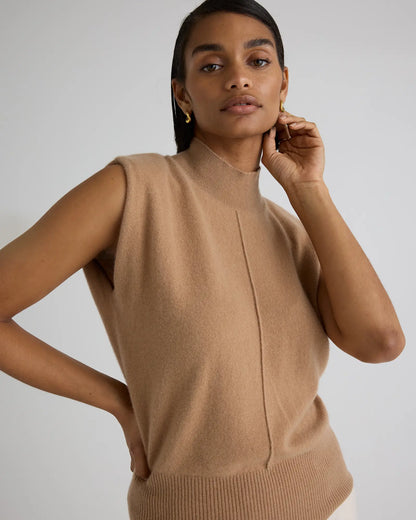 Mongolian Cashmere Padded-Shoulder Sweater Tank - US 2482