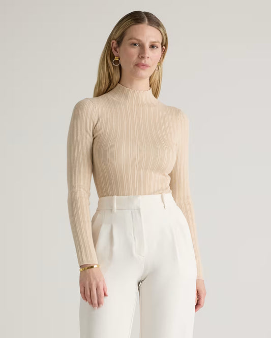 Cotton Cashmere Ribbed Turtleneck Bodysuit - US 6785