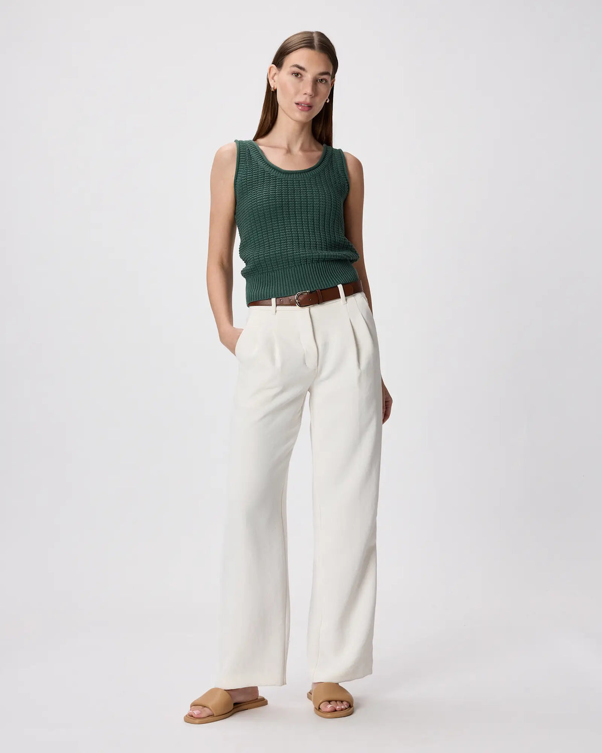 100% Organic Cotton Waffle Cropped Sweater Tank - US 1640
