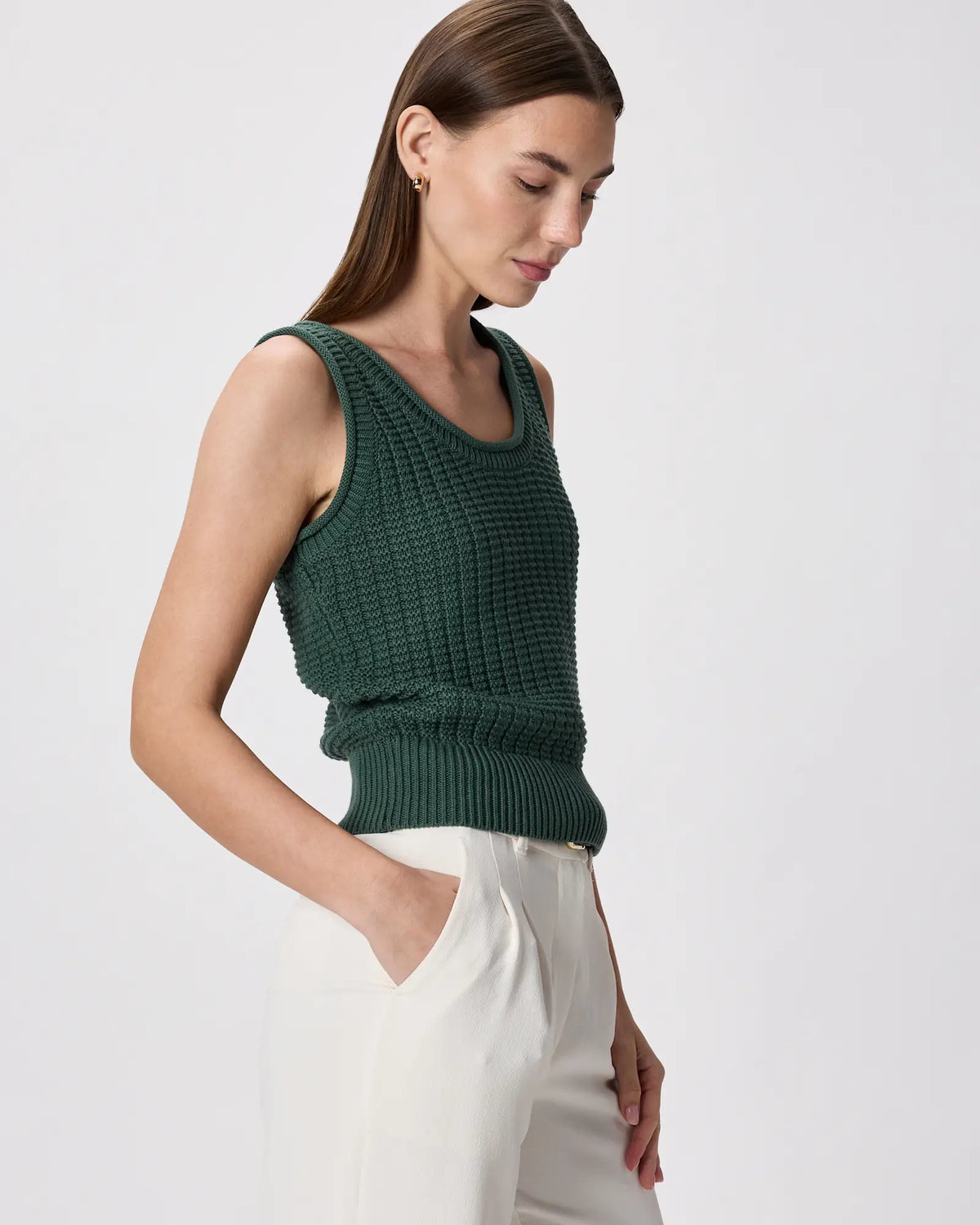 100% Organic Cotton Waffle Cropped Sweater Tank - US 1640