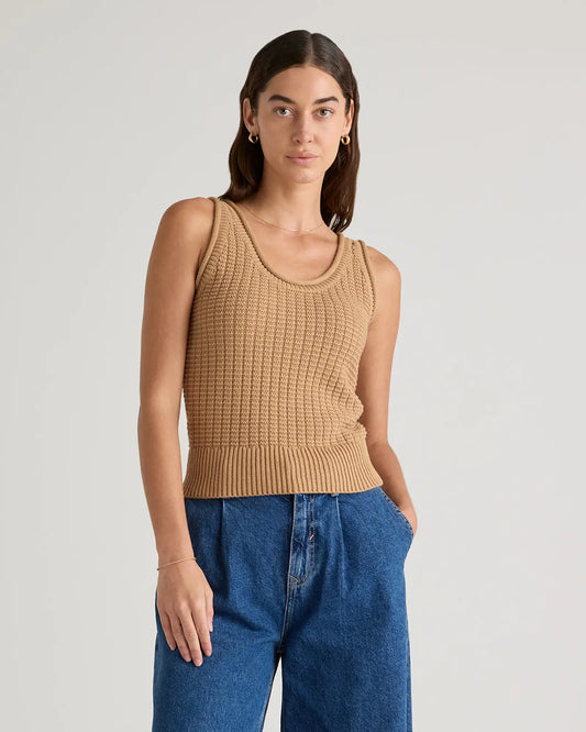 100% Organic Cotton Waffle Cropped Sweater Tank - US 3036