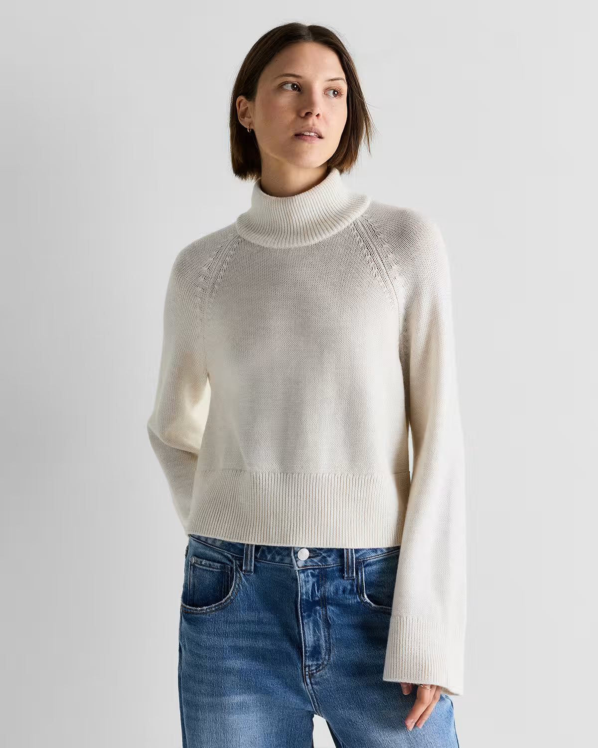 Australian Merino Wool Cropped Mock Neck Sweater - US 1660