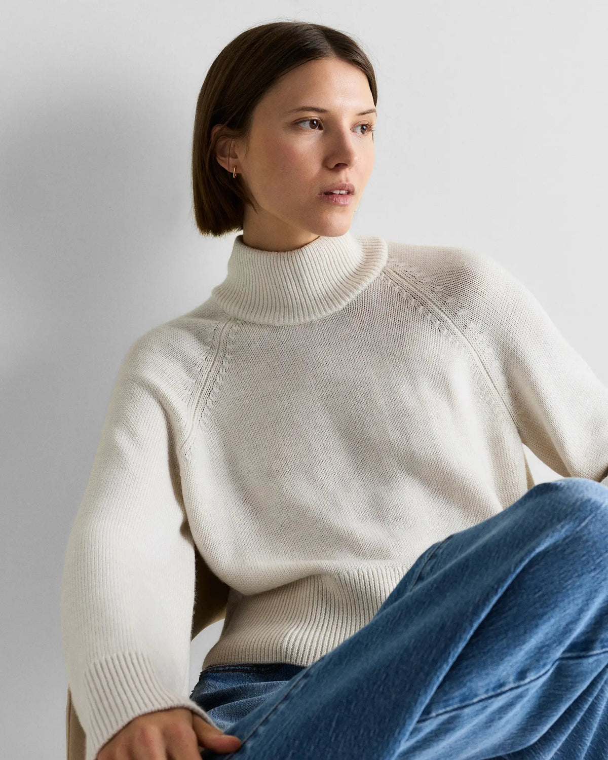 Australian Merino Wool Cropped Mock Neck Sweater - US 1660