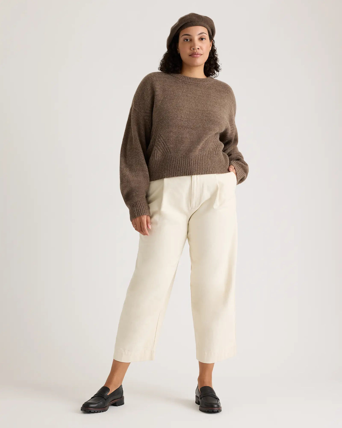 100% Yak Wool Pointelle Detail Relaxed Crew - US 8903