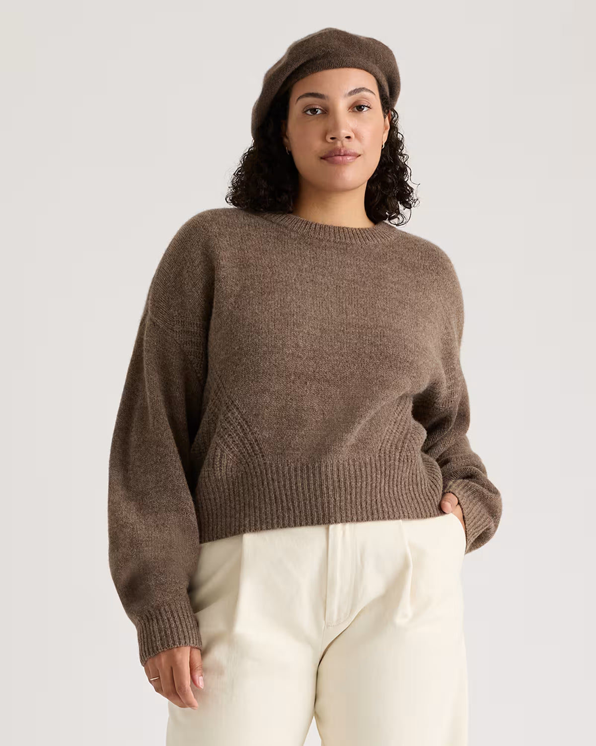 100% Yak Wool Pointelle Detail Relaxed Crew - US 8903
