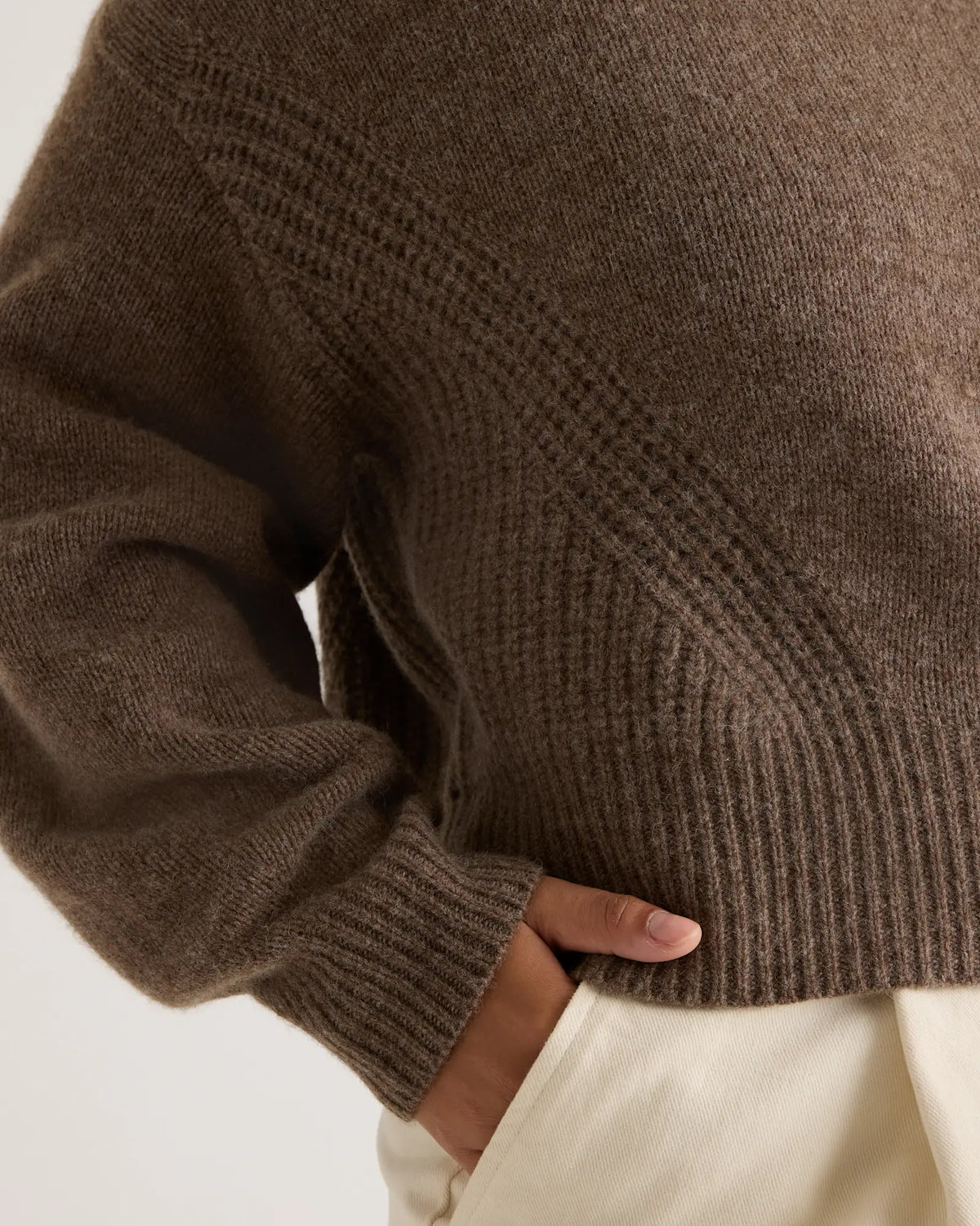 100% Yak Wool Pointelle Detail Relaxed Crew - US 8903