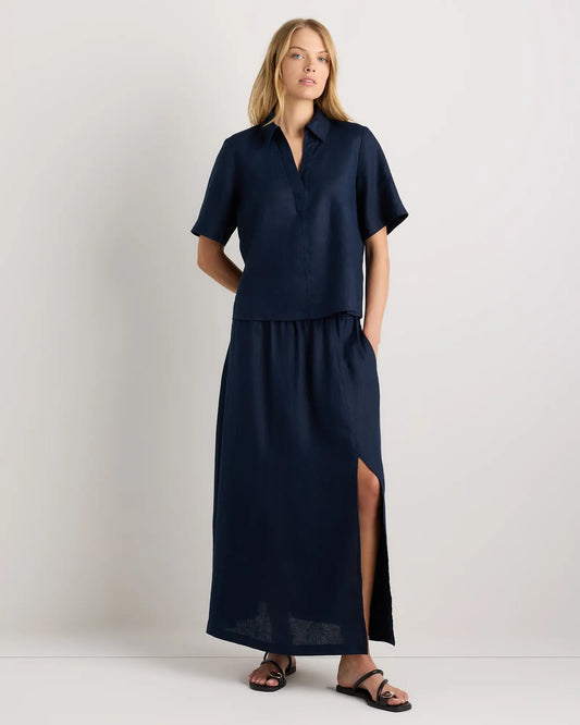 100% European Linen Short Sleeve Popover Top - US 6167