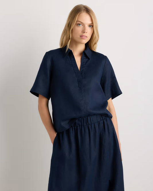 100% European Linen Short Sleeve Popover Top - US 6167