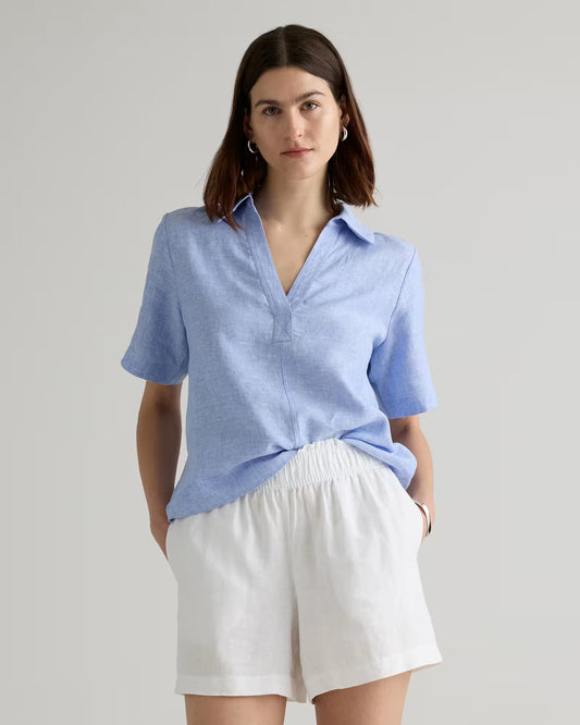 100% European Linen Short Sleeve Popover Top - US 4477