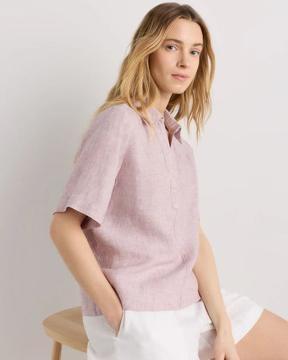 100% European Linen Short Sleeve Popover Top - US 5082