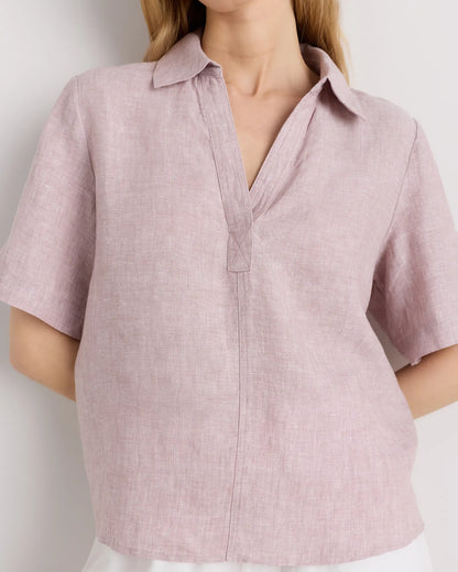 100% European Linen Short Sleeve Popover Top - US 5082
